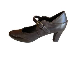 Etienne Aigner Leather Mary Jane Heels Chocolate Brown Leather